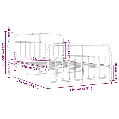 Bed Frame | White | Powder-Coated Steel | 140x190 cm | Bed Frame