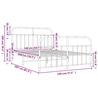 Bed Frame | White | Powder-Coated Steel | 140 x 200 cm | Bed Frame