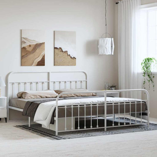 Metal Bed Frame without Mattress with Footboard White 183x213cm