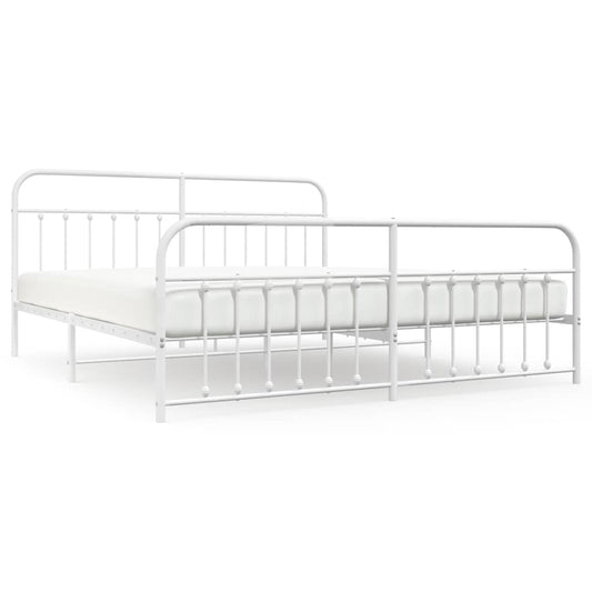 Metal Bed Frame without Mattress with Footboard White 193x203cm