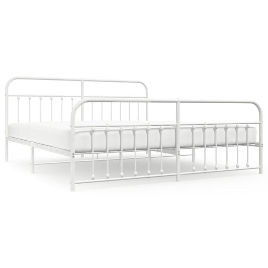 Metal Bed Frame without Mattress with Footboard White 200x200cm