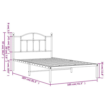 Metal Bed Frame without Mattress with Headboard Black 100x200cm