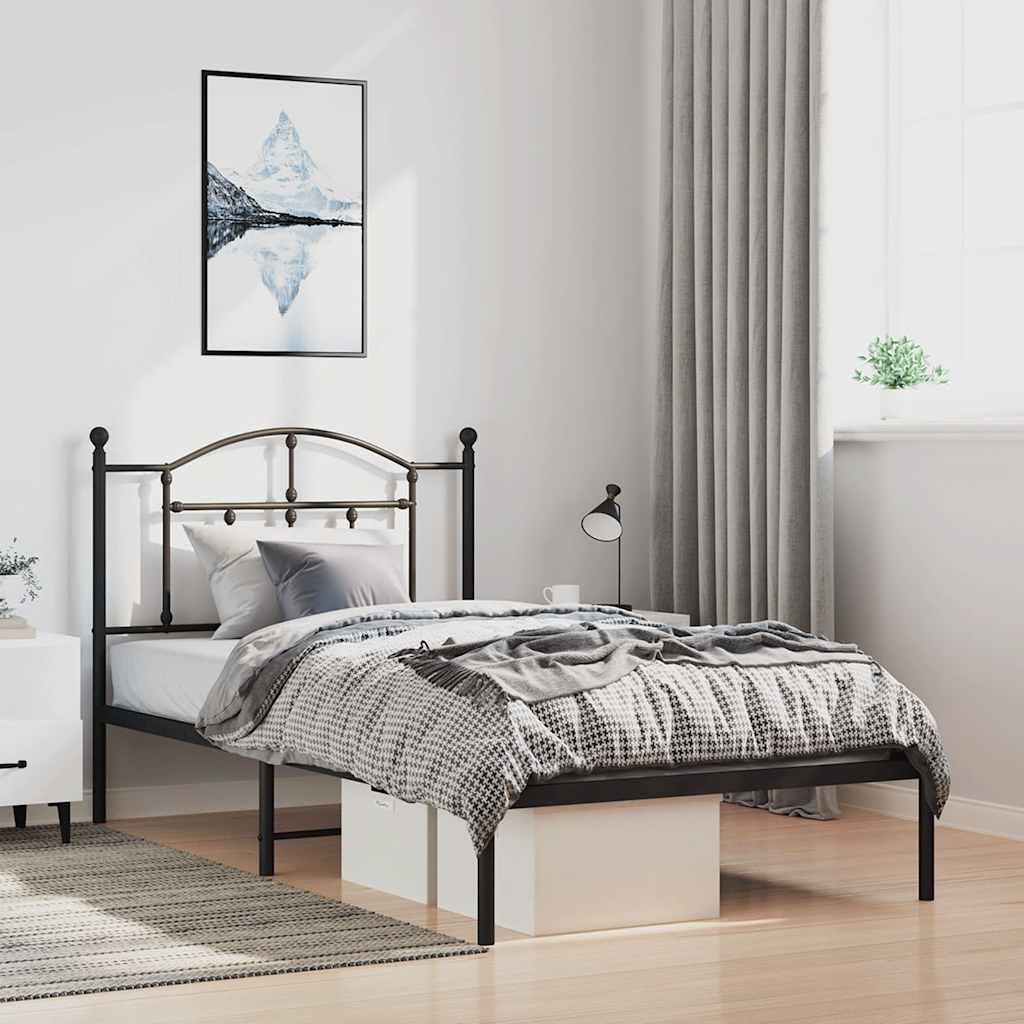 Metal Bed Frame without Mattress with Headboard Black 100x200cm