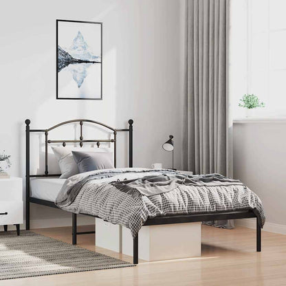 Metal Bed Frame without Mattress with Headboard Black 100x200cm