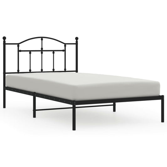 Metal Bed Frame without Mattress with Headboard Black 107x203cm