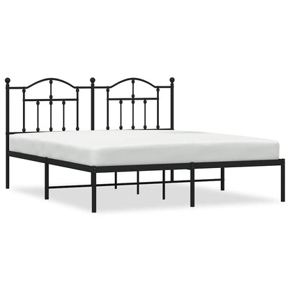 Metal Bed Frame without Mattress with Headboard Black 160x200cm