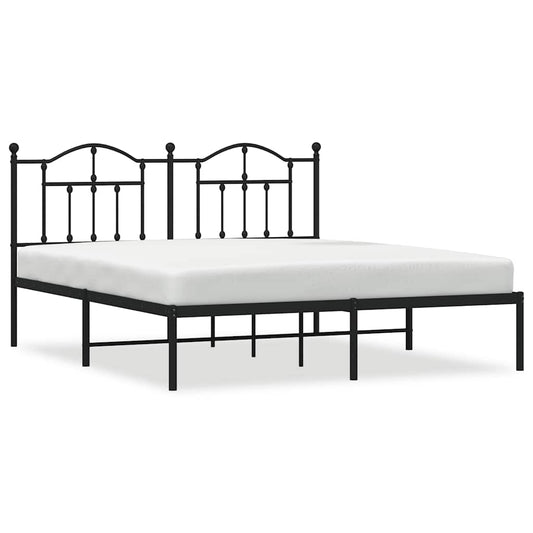 Metal Bed Frame without Mattress with Headboard Black 183x213cm