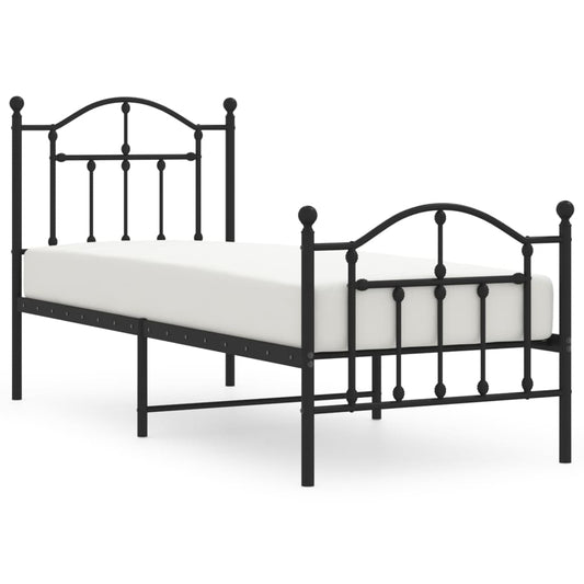 Metal Bed Frame without Mattress with Footboard Black 75x190cm