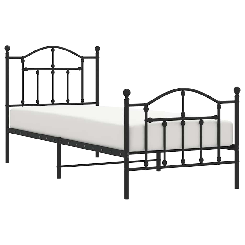 Metal Bed Frame without Mattress with Footboard Black 90x190cm