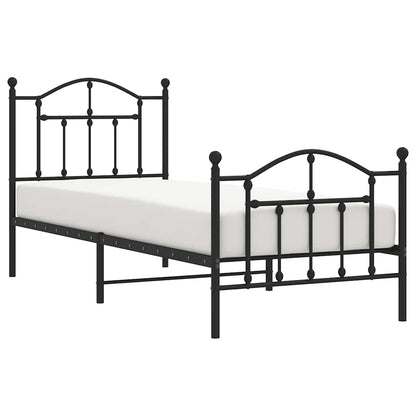 Metal Bed Frame without Mattress with Footboard Black 90x190cm