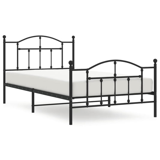 Metal Bed Frame without Mattress with Footboard Black 107x203cm