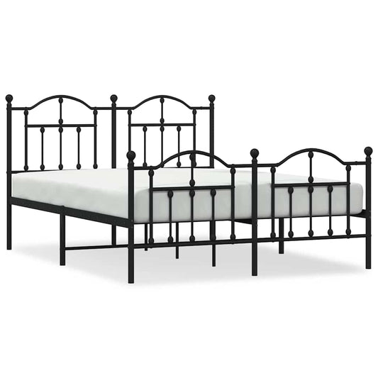 Metal Bed Frame without Mattress with Footboard Black 135x190cm