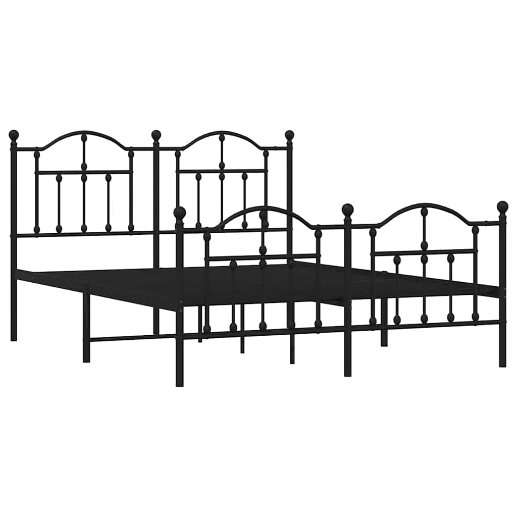Metal Bed Frame without Mattress with Footboard Black 140x190cm