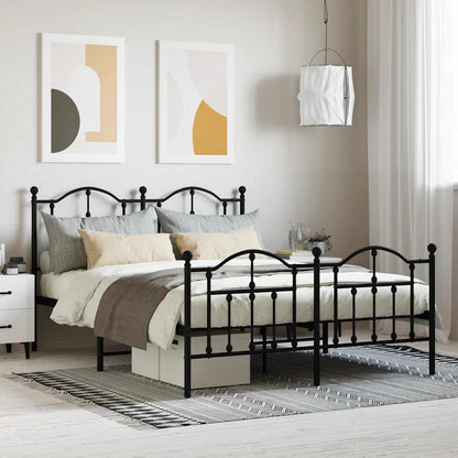 Metal Bed Frame without Mattress with Footboard Black 140x190cm