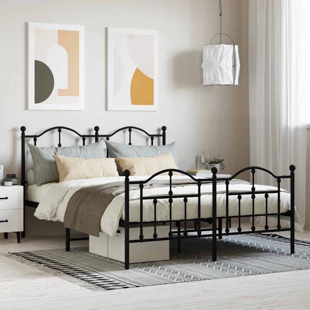Metal Bed Frame without Mattress with Footboard Black 140x200cm