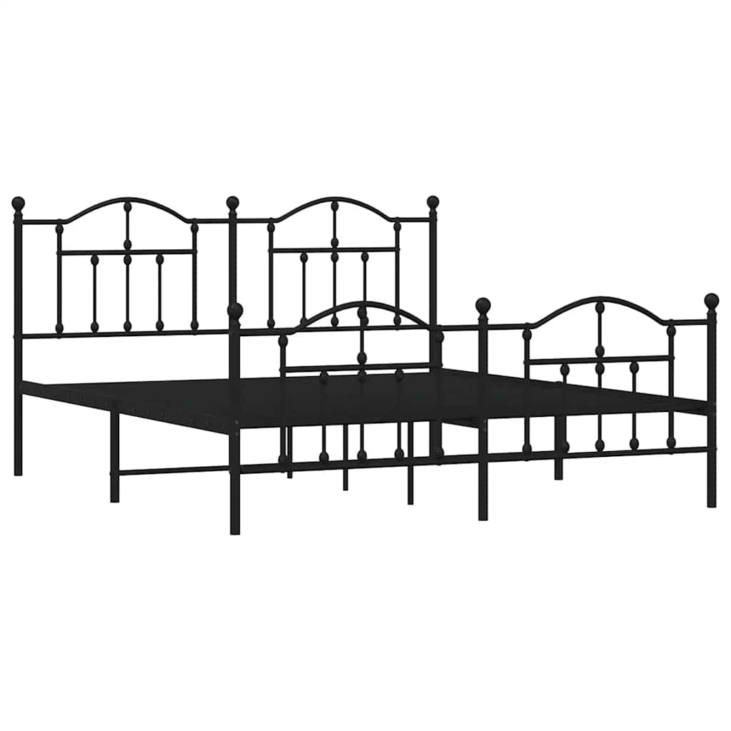 Metal Bed Frame without Mattress with Footboard Black 160x200cm