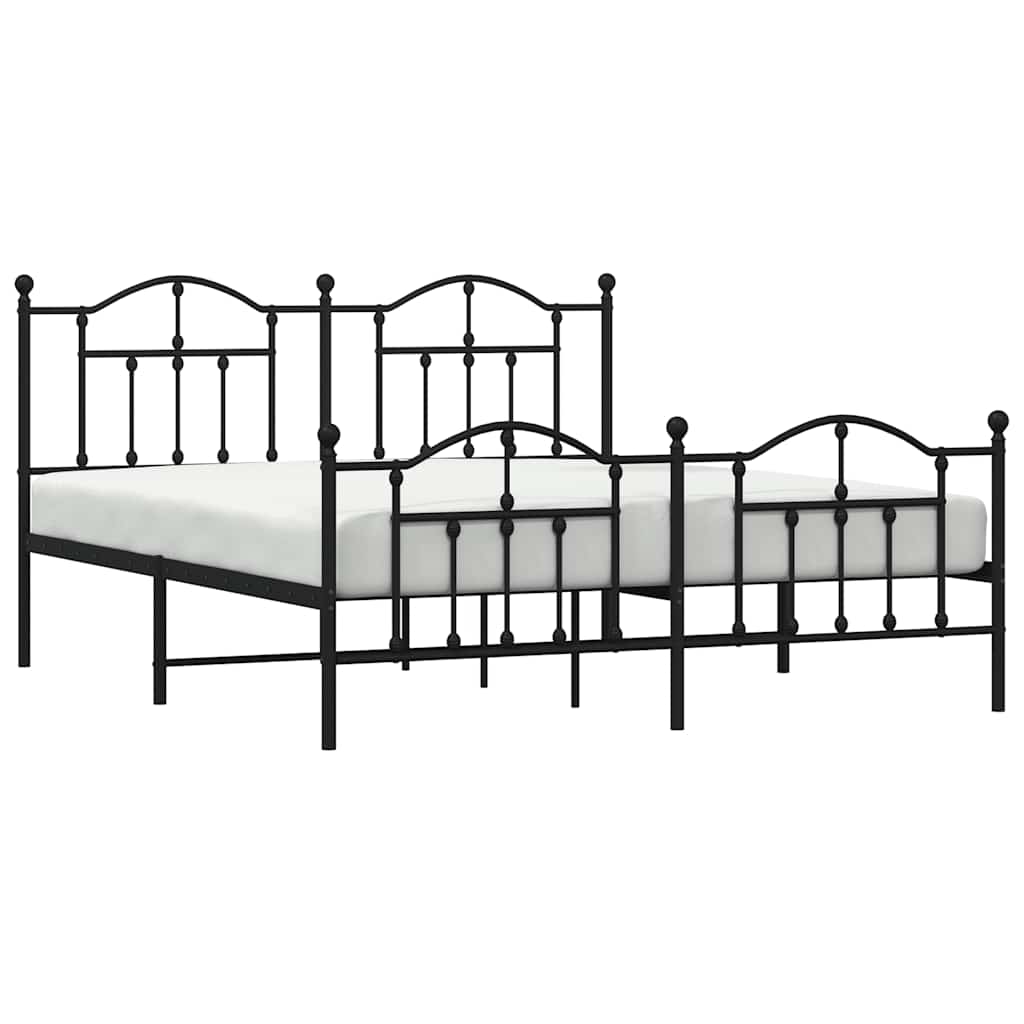 Metal Bed Frame without Mattress with Footboard Black 160x200cm