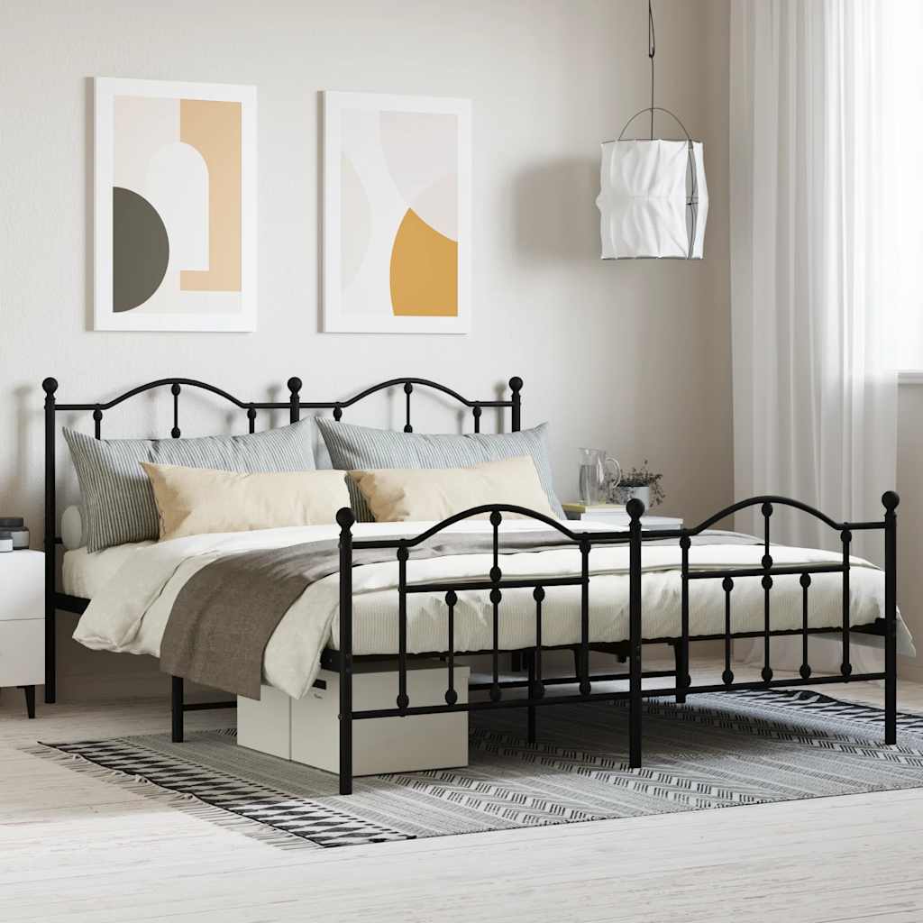 Metal Bed Frame without Mattress with Footboard Black 160x200cm