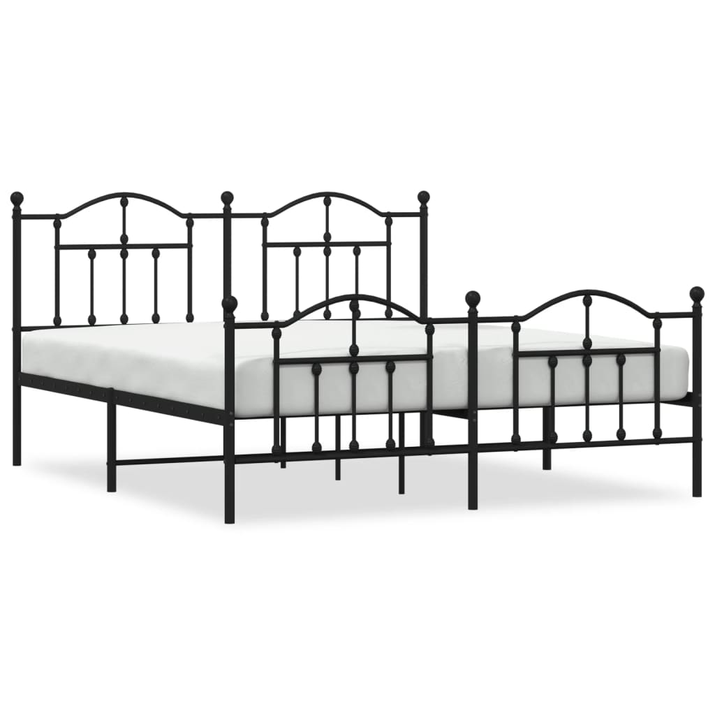 Metal Bed Frame without Mattress with Footboard Black 180x200cm