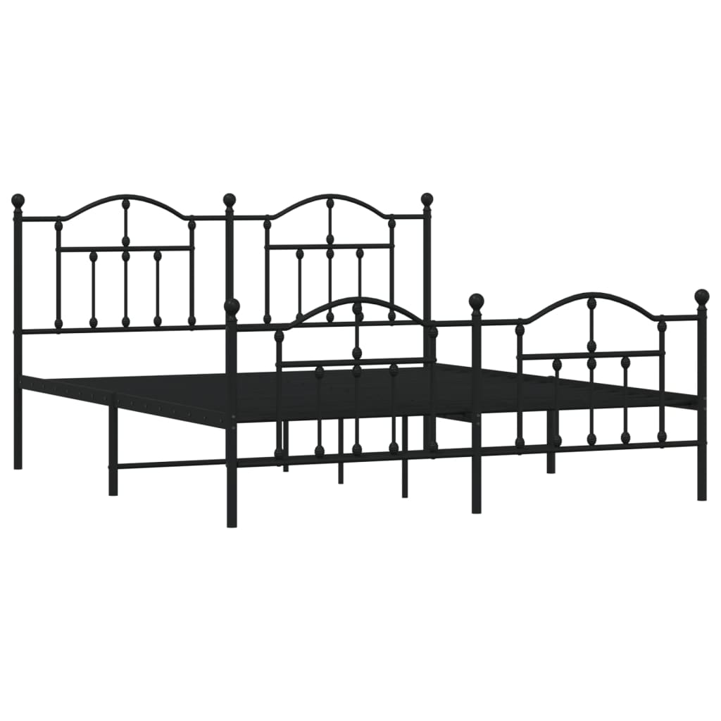 Metal Bed Frame without Mattress with Footboard Black 180x200cm