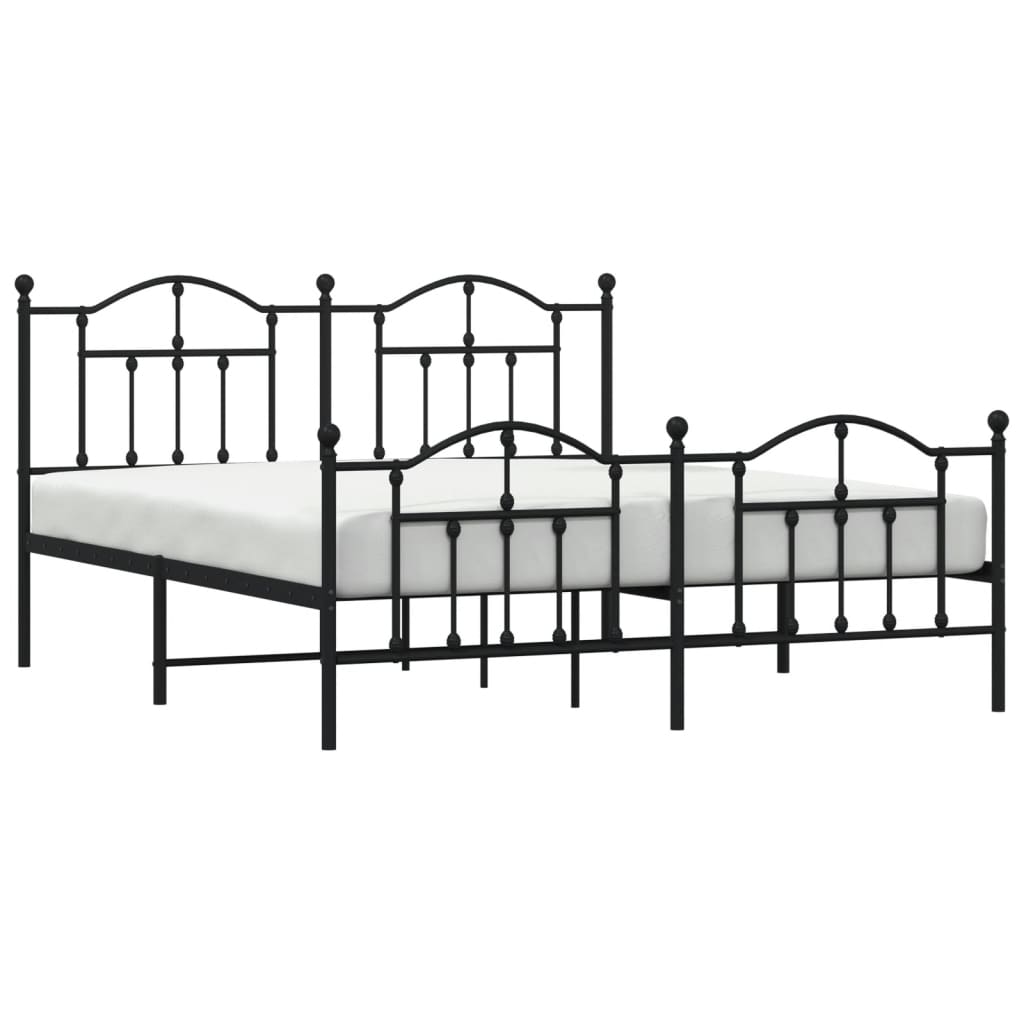Metal Bed Frame without Mattress with Footboard Black 180x200cm