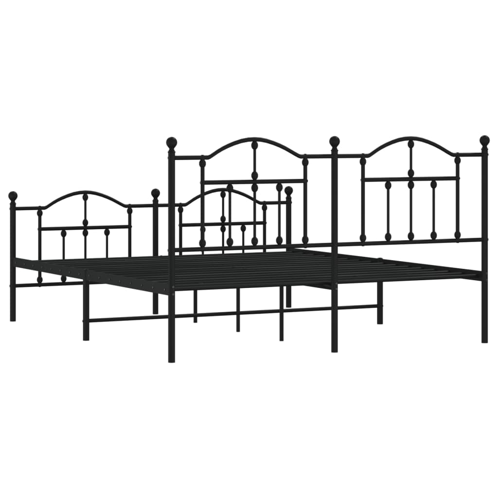 Metal Bed Frame without Mattress with Footboard Black 180x200cm