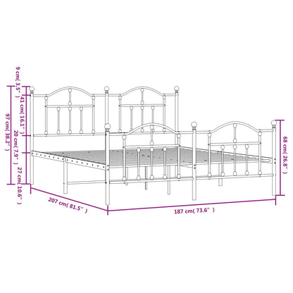 Metal Bed Frame without Mattress with Footboard Black 180x200cm