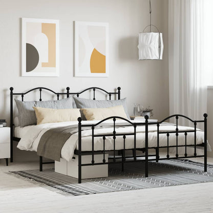 Metal Bed Frame without Mattress with Footboard Black 180x200cm