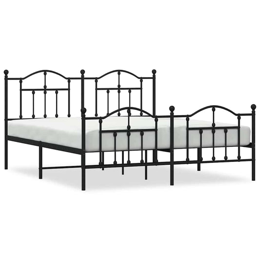 Metal Bed Frame without Mattress with Footboard Black 183x213cm