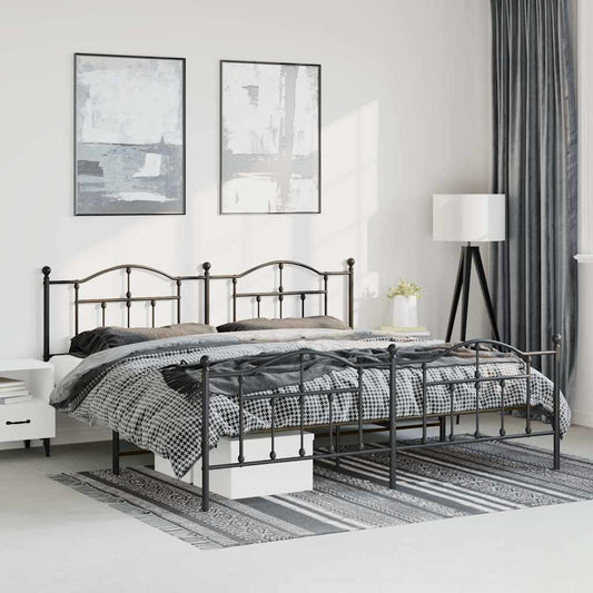 Metal Bed Frame without Mattress with Footboard Black 183x213cm