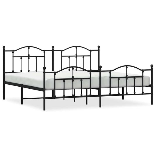Metal Bed Frame without Mattress with Footboard Black 193x203cm