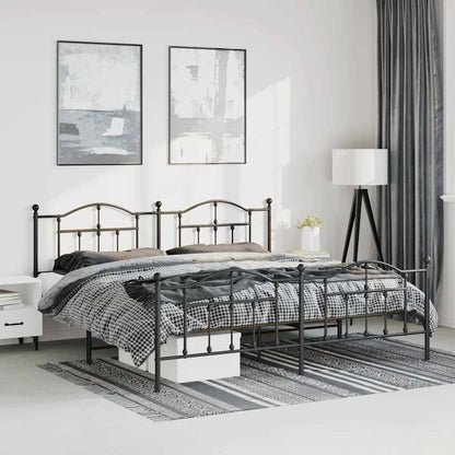 Metal Bed Frame without Mattress with Footboard Black 193x203cm