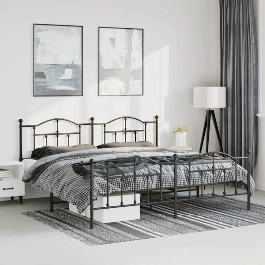 Metal Bed Frame without Mattress with Footboard Black 193x203cm