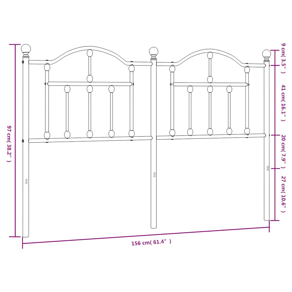 Headboard | Black | Powder-Coated Steel | Double Bed |  Durable