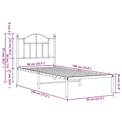 Metal Bed Frame without Mattress with Headboard White 90x190cm