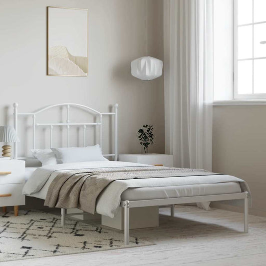 Metal Bed Frame without Mattress with Headboard White 100x190cm