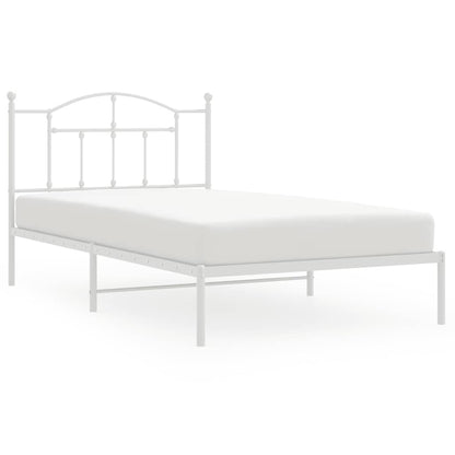 Metal Bed Frame without Mattress with Headboard White 107x203cm