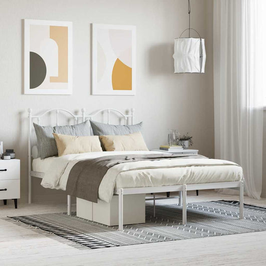 Metal Bed Frame without Mattress with Headboard White 120x190cm
