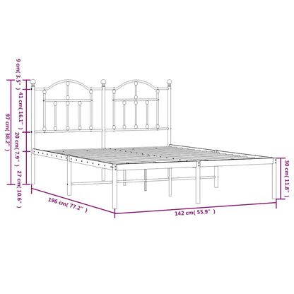Metal Bed Frame without Mattress with Headboard White 135x190cm
