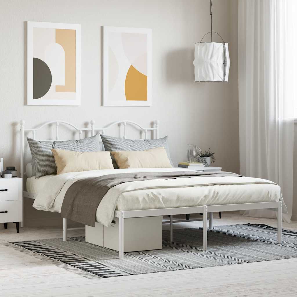 Metal Bed Frame without Mattress with Headboard White 140x190cm