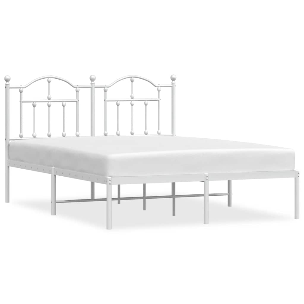 Metal Bed Frame without Mattress with Headboard White 140x200cm
