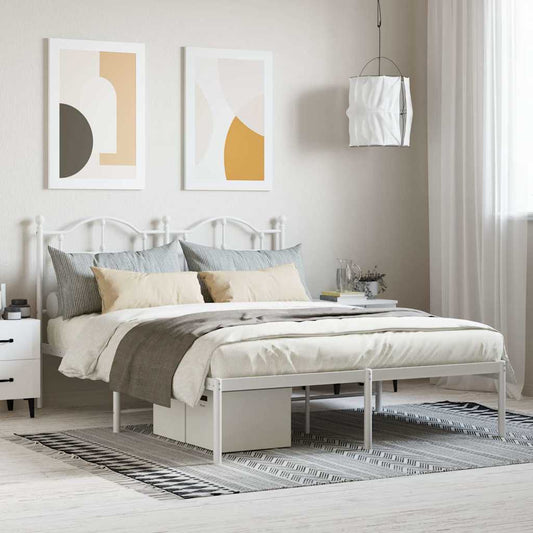 Metal Bed Frame without Mattress with Headboard White 140x200cm