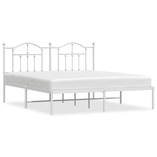 Metal Bed Frame without Mattress with Headboard White 180x200cm