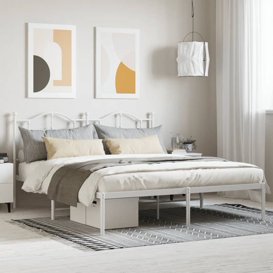 Metal Bed Frame without Mattress with Headboard White 180x200cm