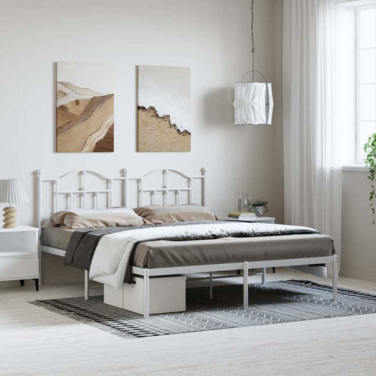 Metal Bed Frame without Mattress with Headboard White 183x213cm