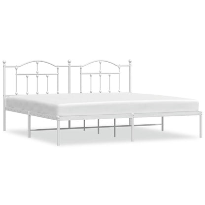 Metal Bed Frame without Mattress with Headboard White 193x203cm