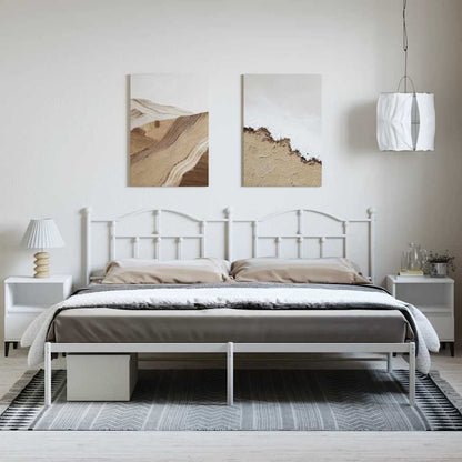 Metal Bed Frame without Mattress with Headboard White 193x203cm