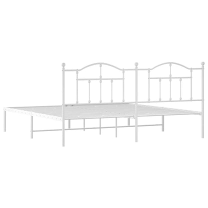 Metal Bed Frame without Mattress with Headboard White 193x203cm