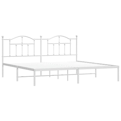 Metal Bed Frame without Mattress with Headboard White 200x200cm