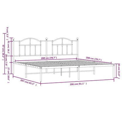 Metal Bed Frame without Mattress with Headboard White 200x200cm